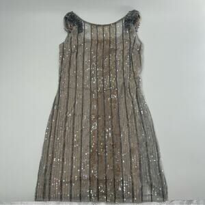Aidan Mattox Women’s Silver Sequin Beaded Bodycon New Years Dress Formal